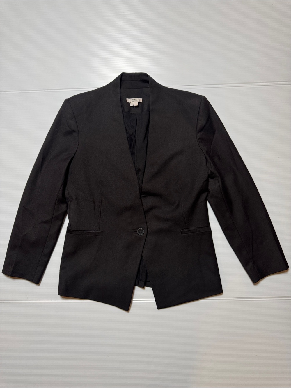 HELMET LANG 2010? Black Collarless Minimal Blazer Single Button Slit Pockets 4